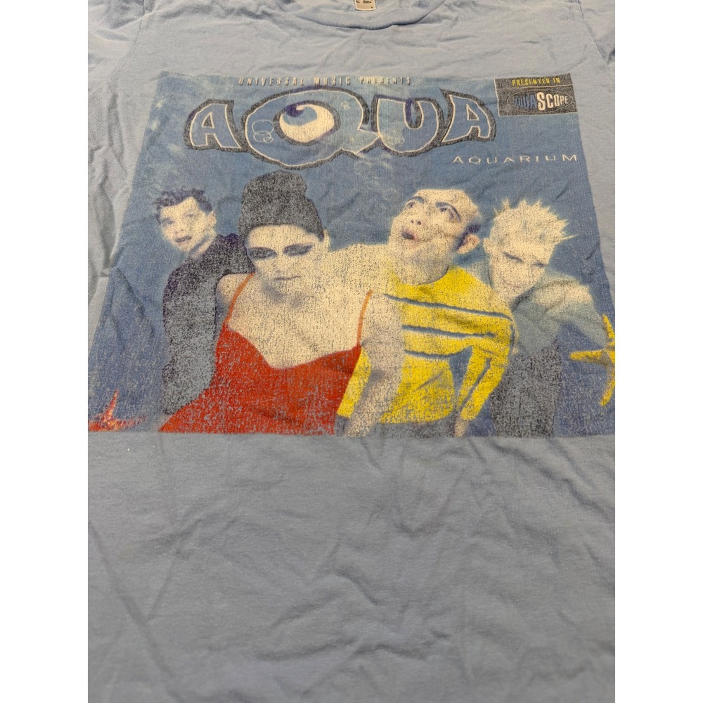 Aqua Aquarium Band Graphic Tee Light Blue American Apparel Womens Large USA Made